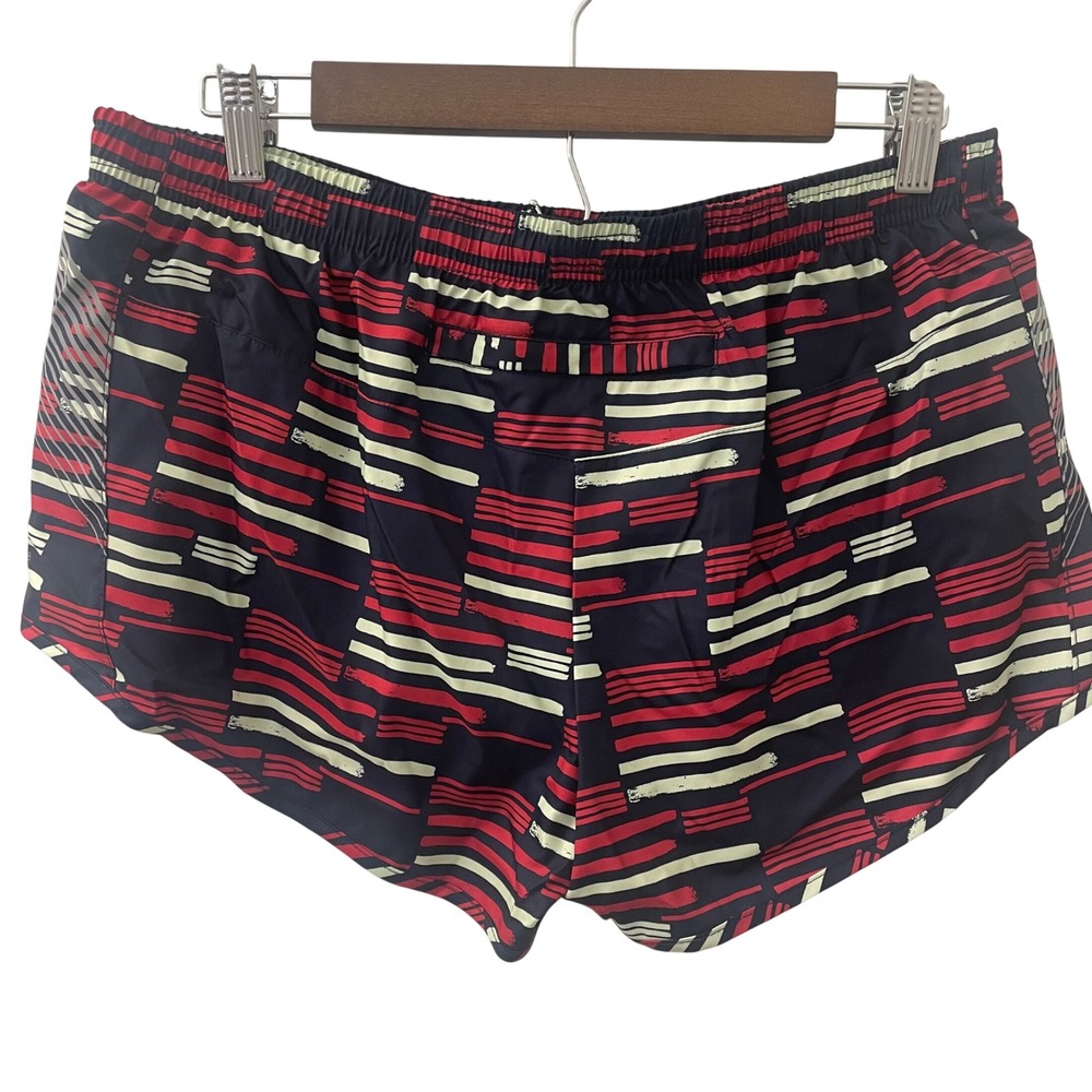 Oiselle Mac Roga Running Shorts Womens 8 Red Navy Blue Print Zipper Pocket - Picture 2 of 8